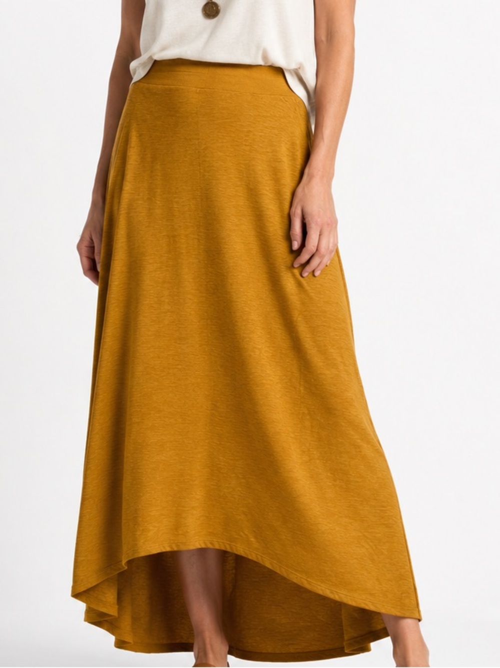 Eileen Fisher L Hemp Organic Cotton Maxi Skirt Mustard Gold Pull On A-Line